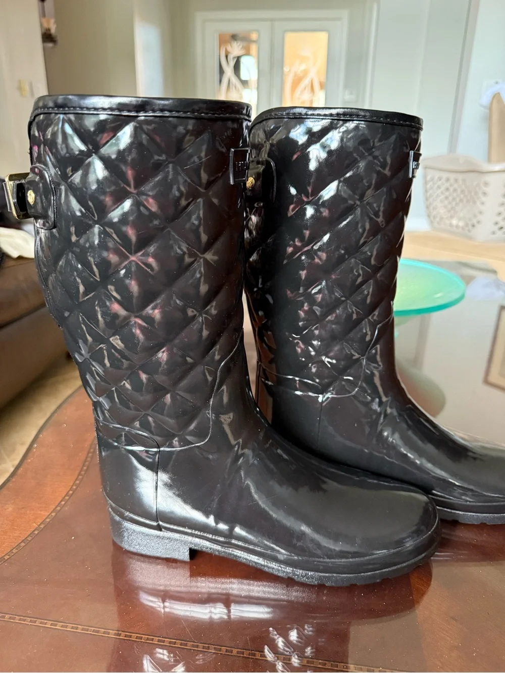 Hunter Refined Gloss Quilted Short Black Rain Boot